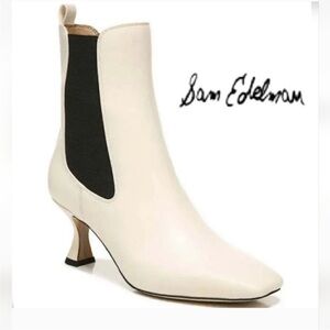 Sam Edelman Cream Leather Chelsea Sock Boot with Black Elastic